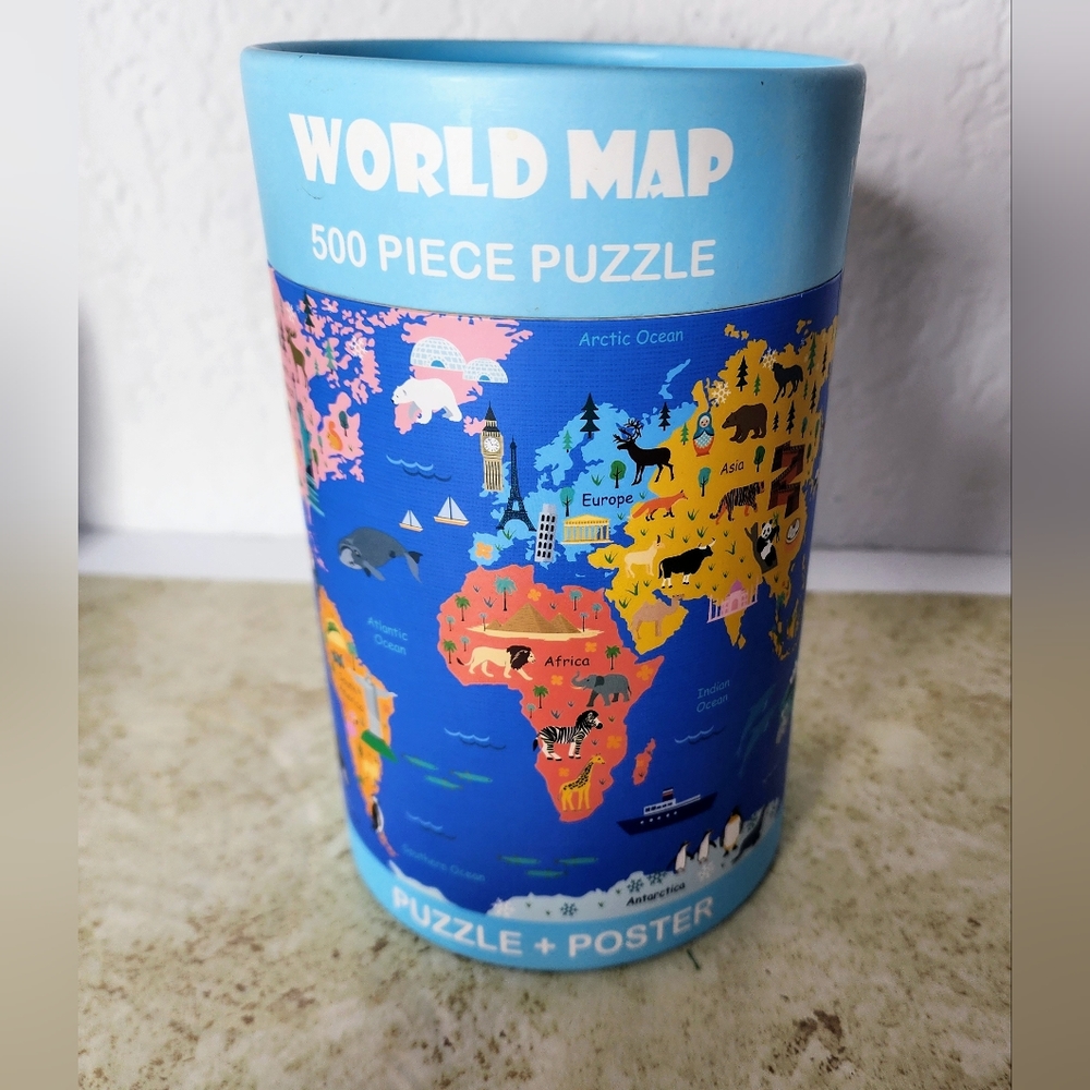 World Map Puzzle 500 Piece Puzzle and Poster NEW Labeled Countries And Oceans